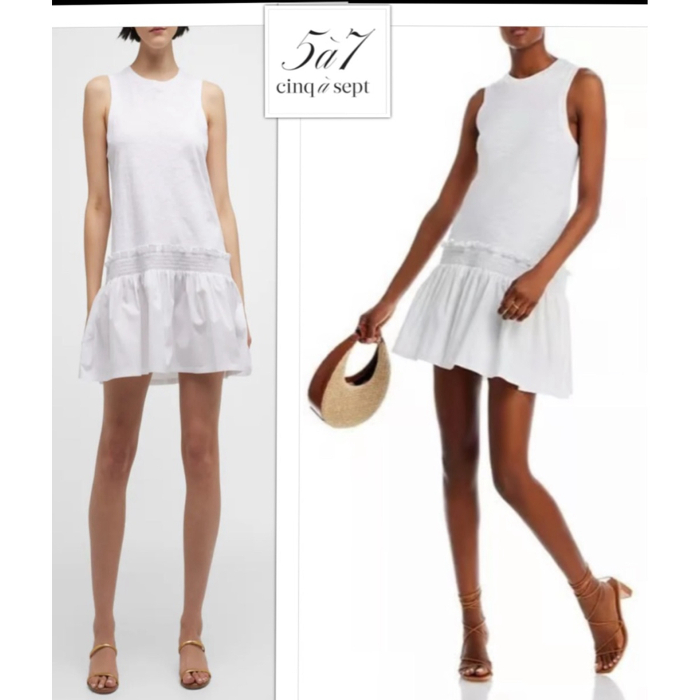 $295 Cinq à Sept NEW Betsie Smock Drop waist Ruffles Summer Dress Women's LG